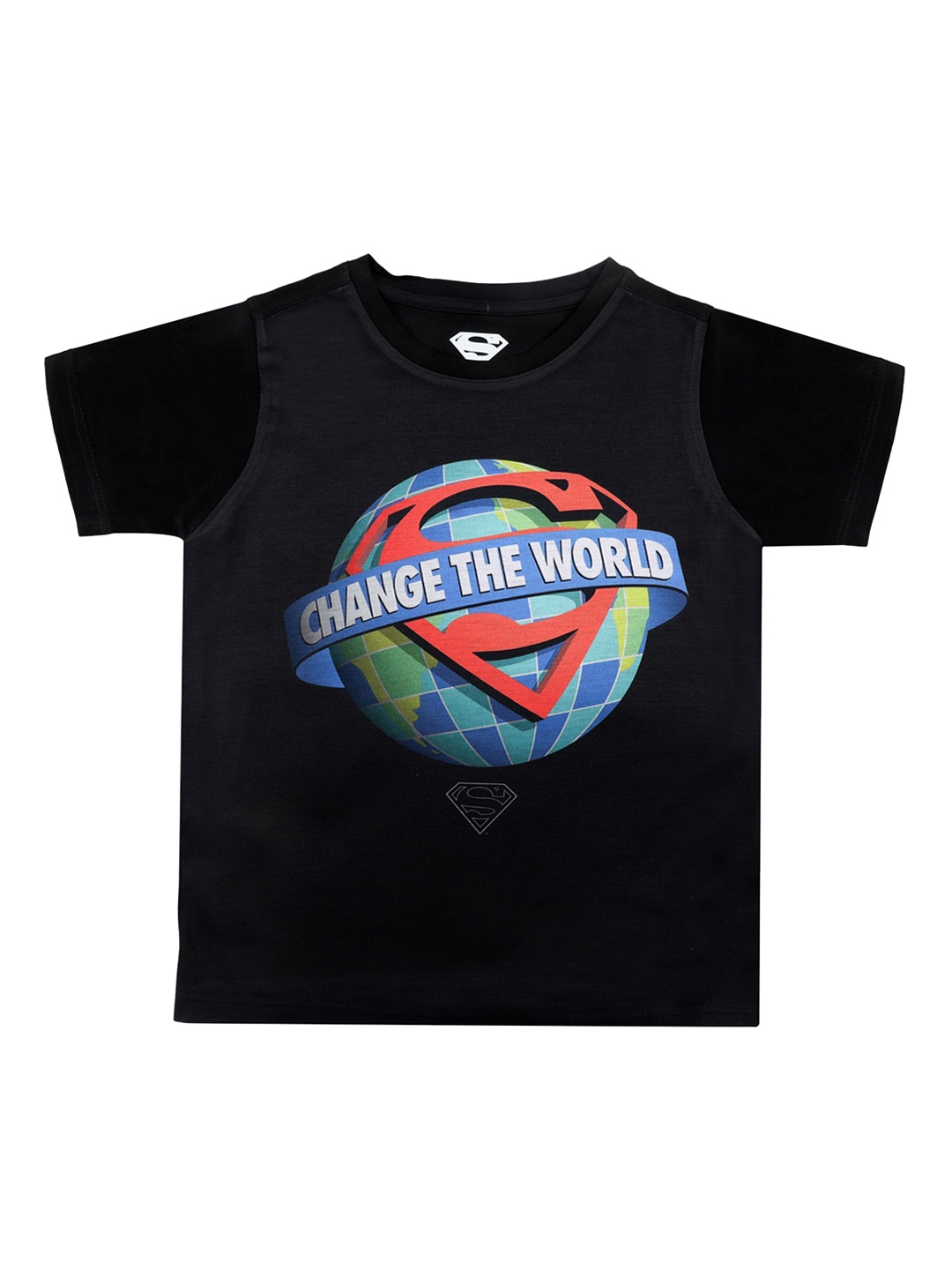 

Superman Boys Black Superman Printed Round Neck T-shirt