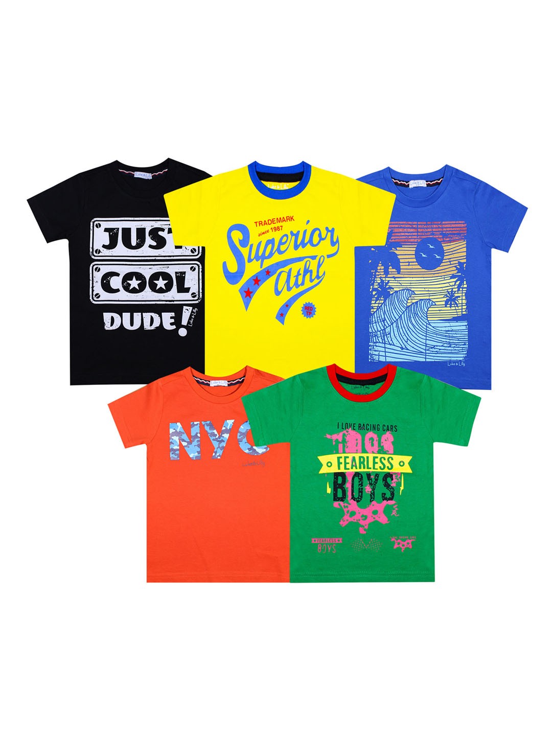

Luke & Lilly Boys Multicoloured Set of 5 Printed Round Neck T-shirt, Multi