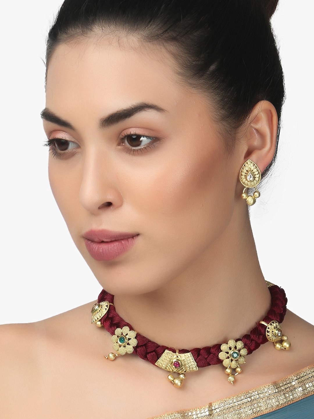 

Adwitiya Collection Gold-Toned & Maroon Synthetic Gold-Plated Choker Necklace