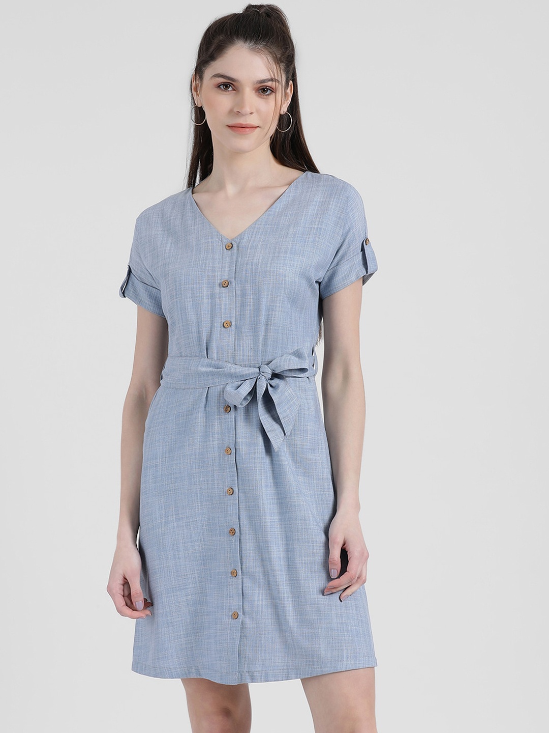 

Zink London Women Blue Solid A-Line Dress