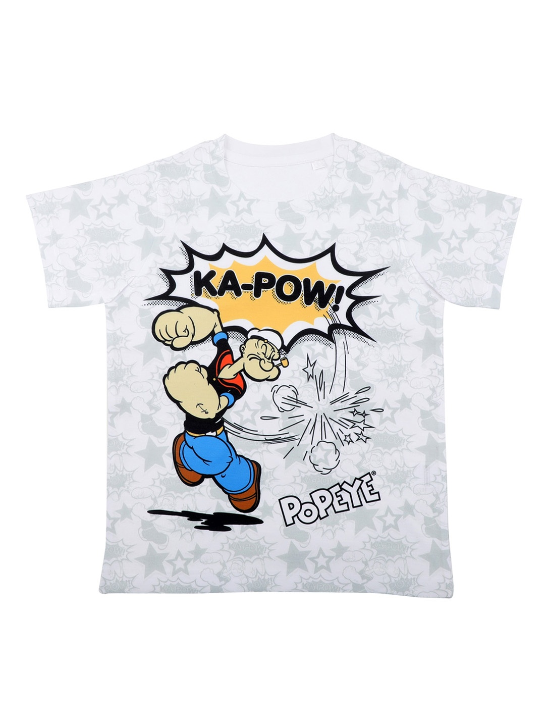 

Popeye Boys White Printed Round Neck T-shirt