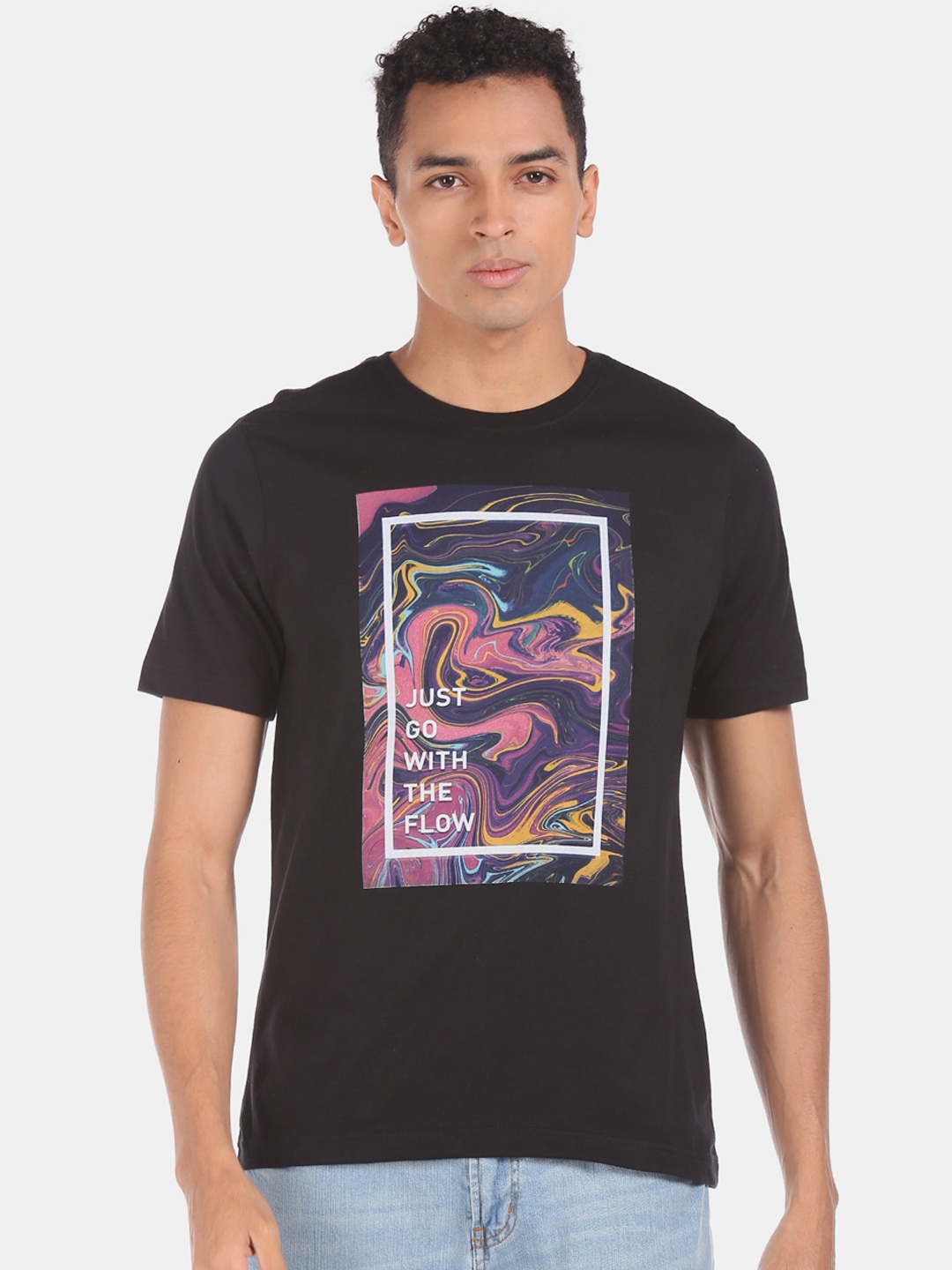 

Colt Men Black Printed Round Neck Pure Cotton T-shirt