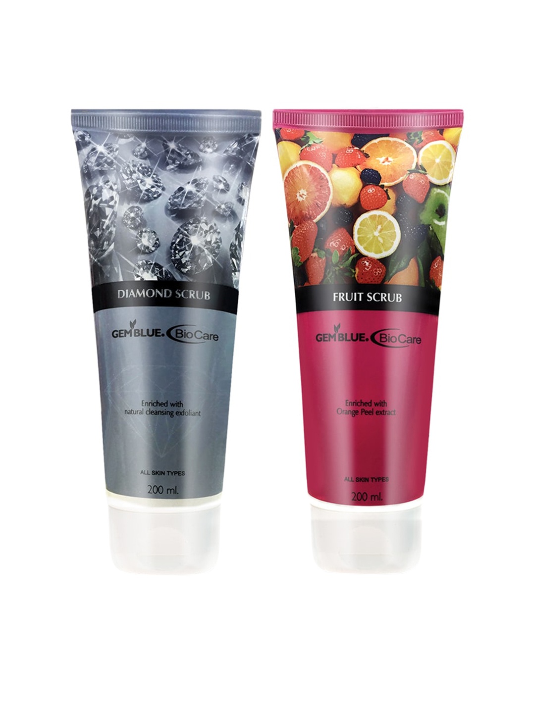 GEMBLUE BioCare Diamond Scrub & Fruit Scrub 200 ml Combo of 2, Blue