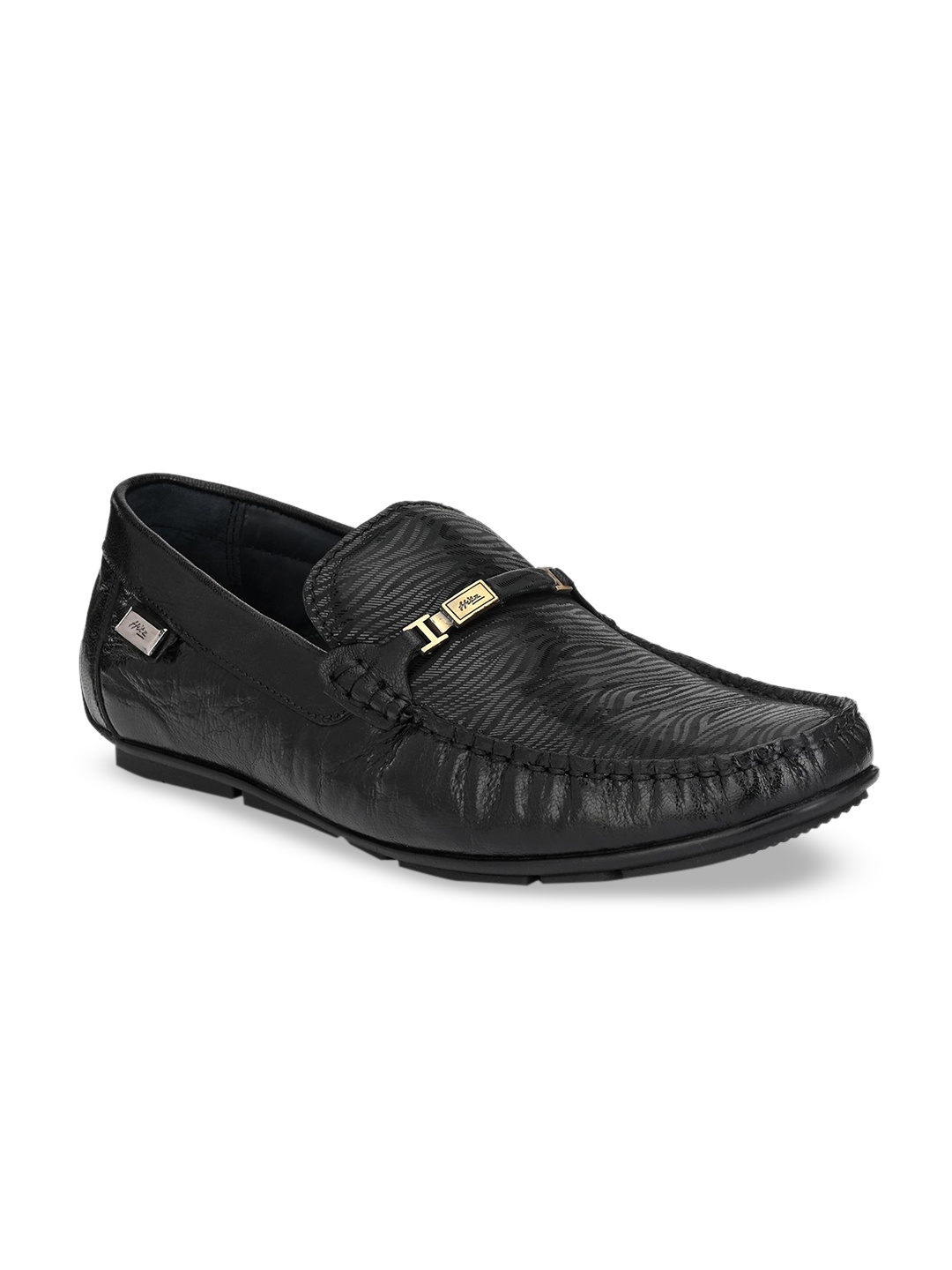 

Hitz Men Black Textured Genuine Leather Loafers