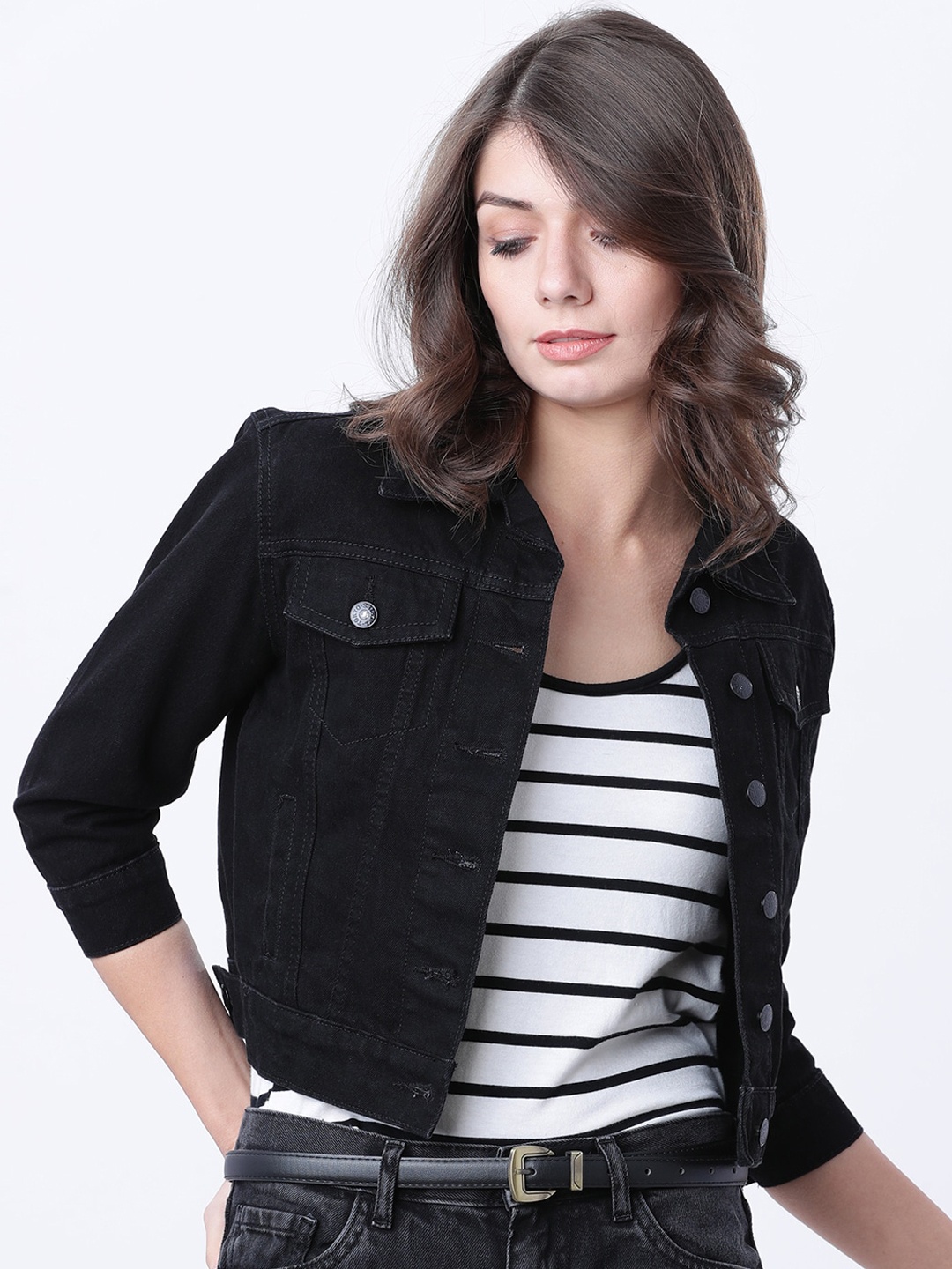 

Tokyo Talkies Women Black Solid Denim Jacket