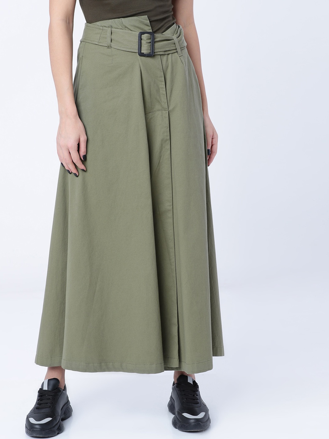 

Tokyo Talkies Women Olive Green Flared Solid Culottes