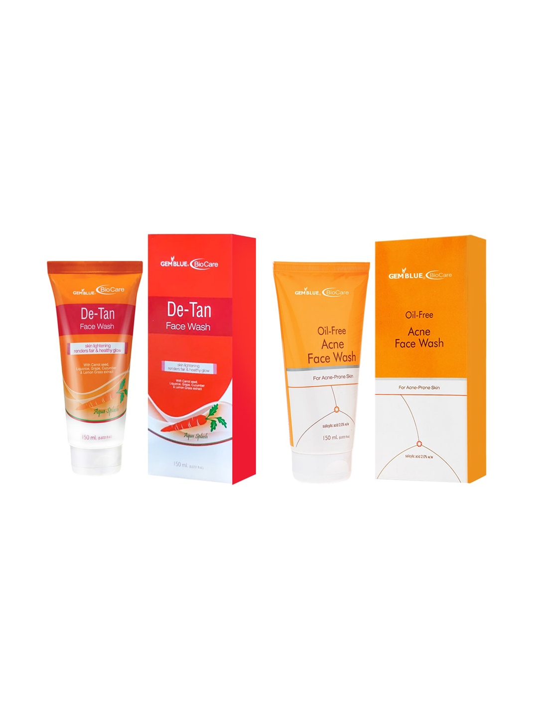

GEMBLUE BioCare De Tan Face wash & Oil Free Acne Face Wash 150ML Set of 2, Orange