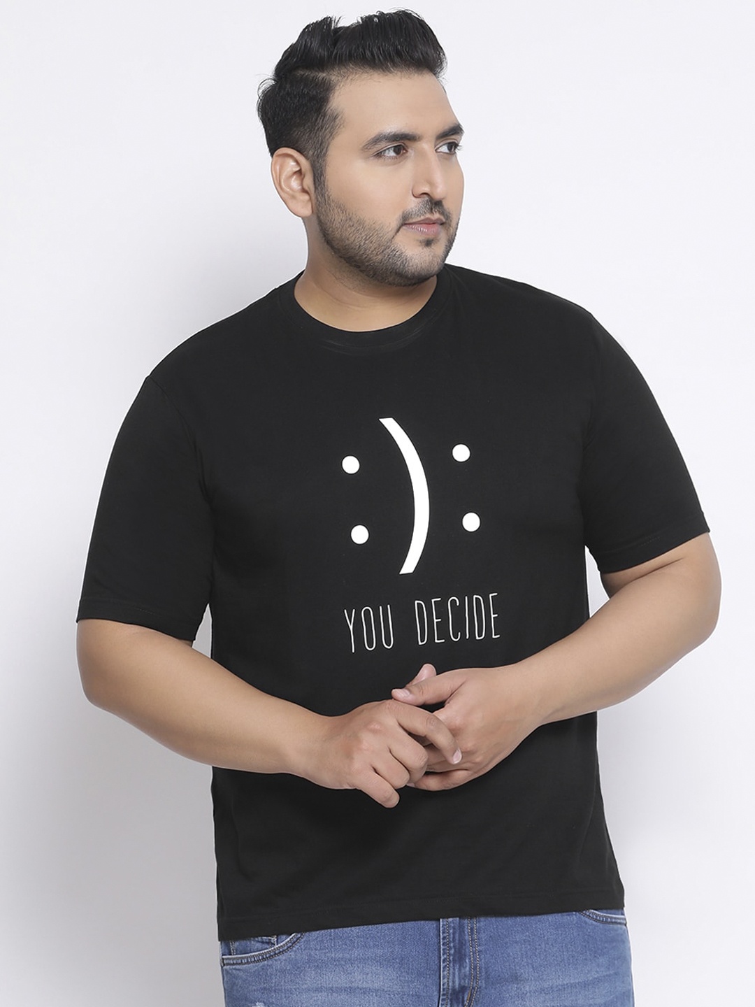 

YOLOCLAN Plus Size Men Black Printed Round Neck T-shirt