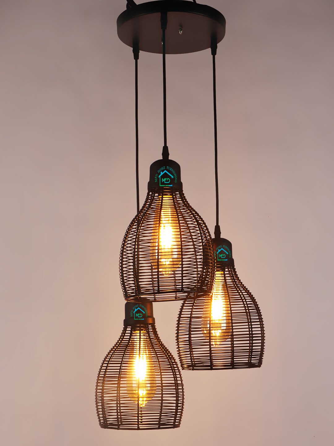 

MFD HOME FURNISHING Black Self Design Cluster Light