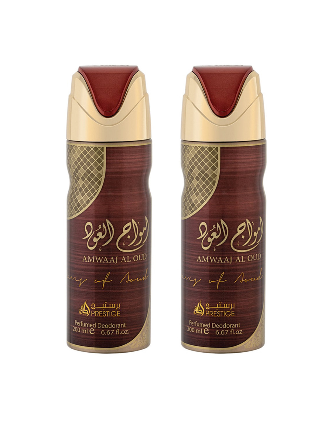 

LATTAFA Unisex Set of 2 AMWAAJ AL OUD Perfumed Deodorants 200 ml, Maroon