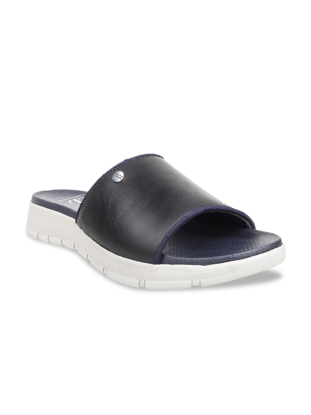 

Carlton London Men Navy Blue & White Solid Sliders