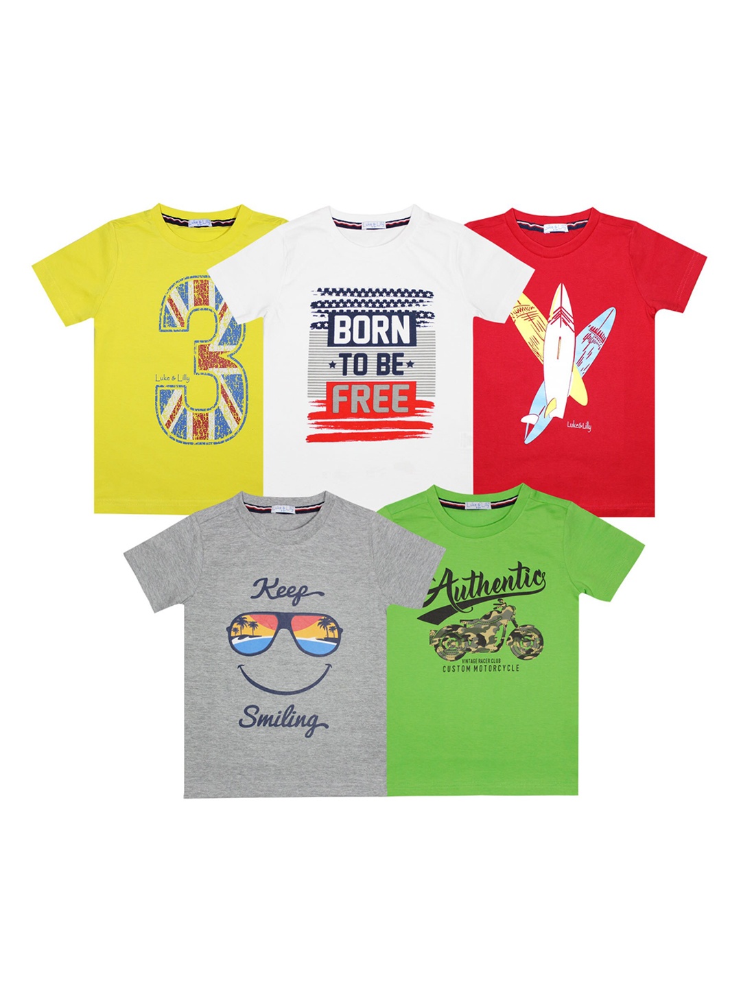 

Luke & Lilly Boys Pack Of 5 Multicoloured Printed Round Neck T-shirts, Multi