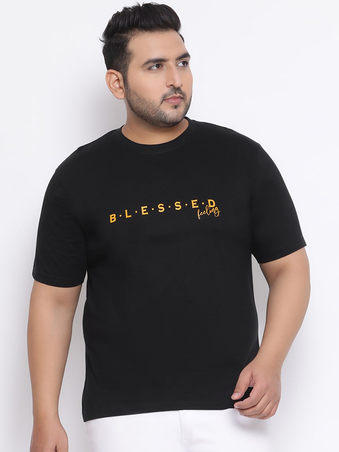 

YOLOCLAN Plus Size Men Black Printed Round Neck T-shirt