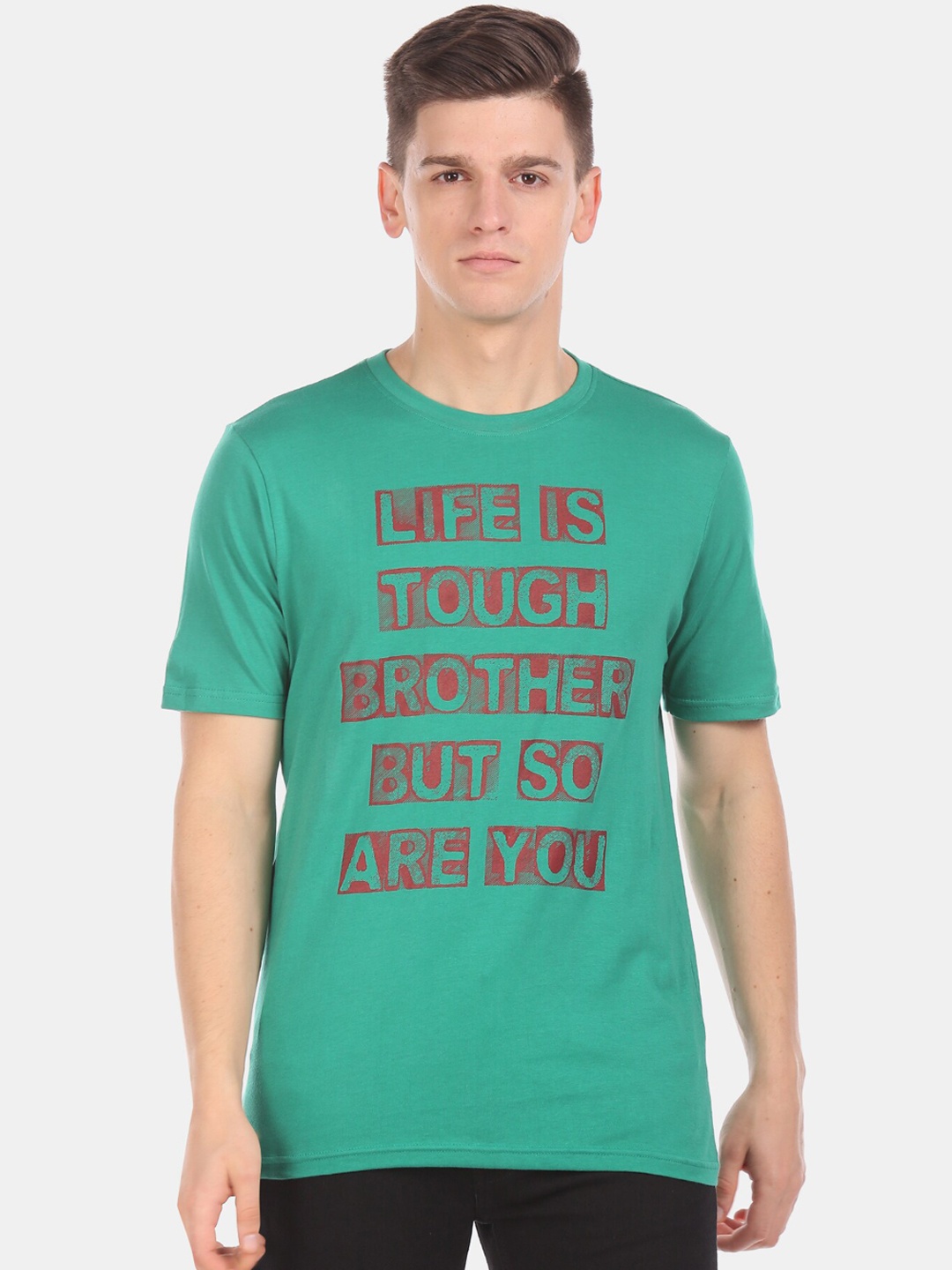 

Colt Men Green Printed Round Neck Cotton Pure Cotton T-shirt