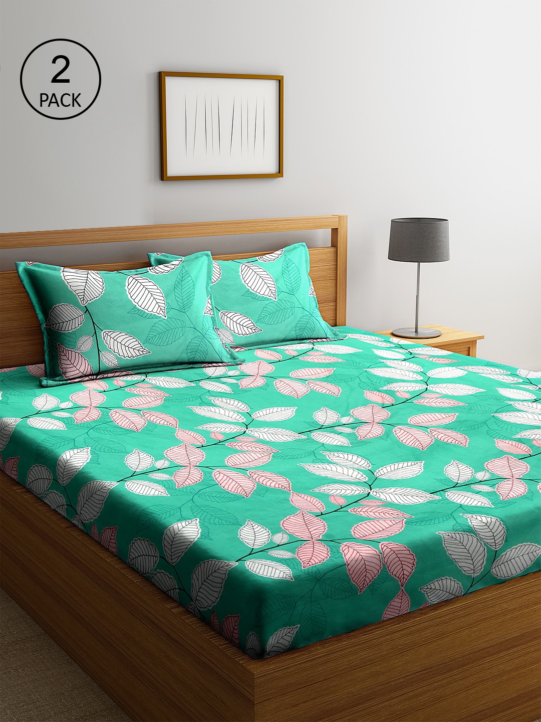 

KLOTTHE Green Floral 210 TC Cotton 2 King Bedsheet with 4 Pillow Covers