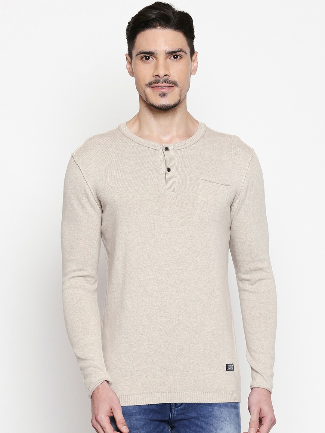 

Mufti Men Beige Solid Sweaters