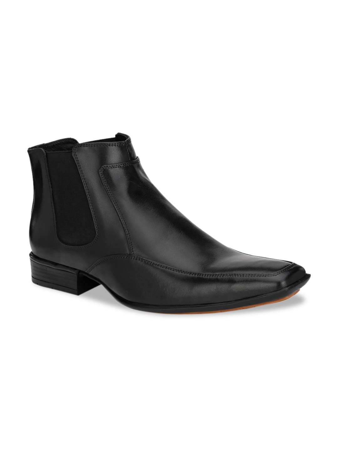 

Hitz Men Black Solid Leather Mid-Top Flat Boots