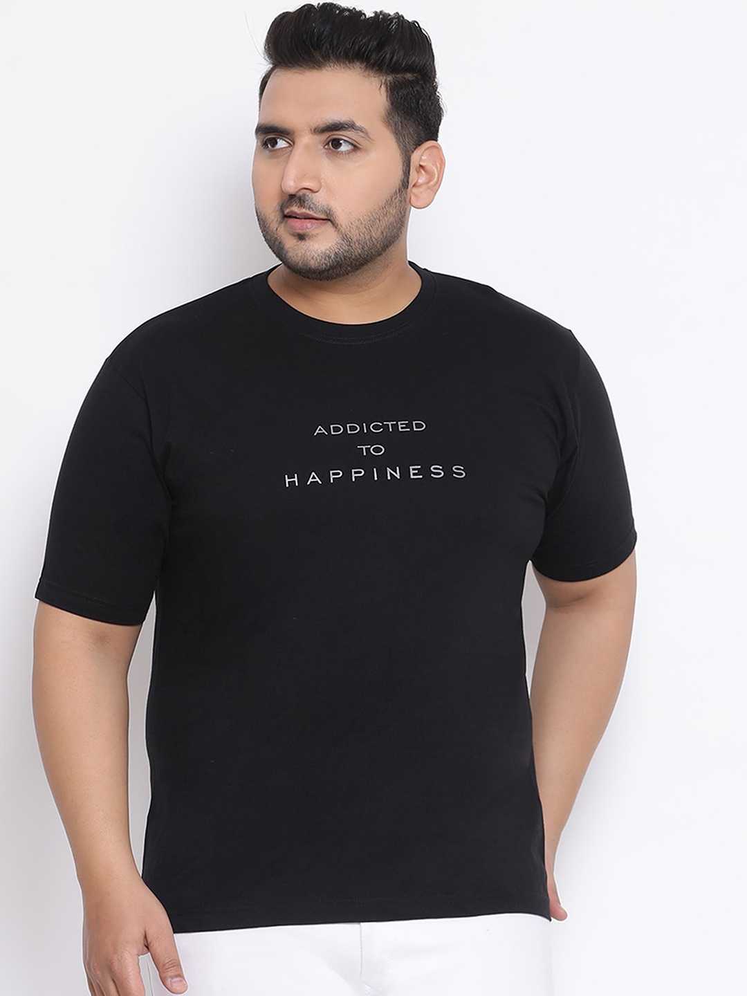 

YOLOCLAN Plus Size Men Black Printed Round Neck T-shirt