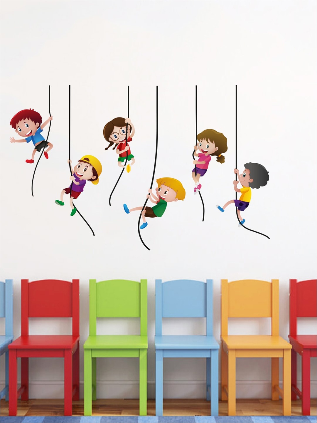 

rawpockets Yellow & Beige Kids Hanging on The Rope Wall Stickers