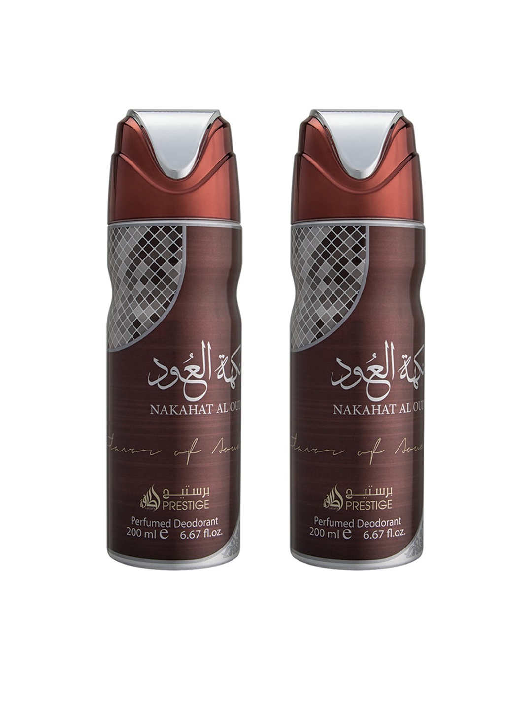 

Lattafa Unisex Set of 2 Nakahat Al Oud Perfumed Bodysprays 200 ml, Maroon