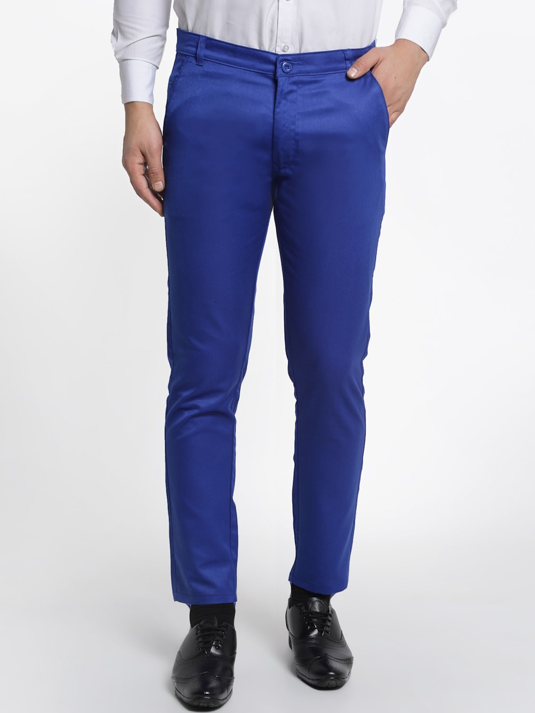 

JAINISH Men Blue Slim Fit Solid Regular Trousers
