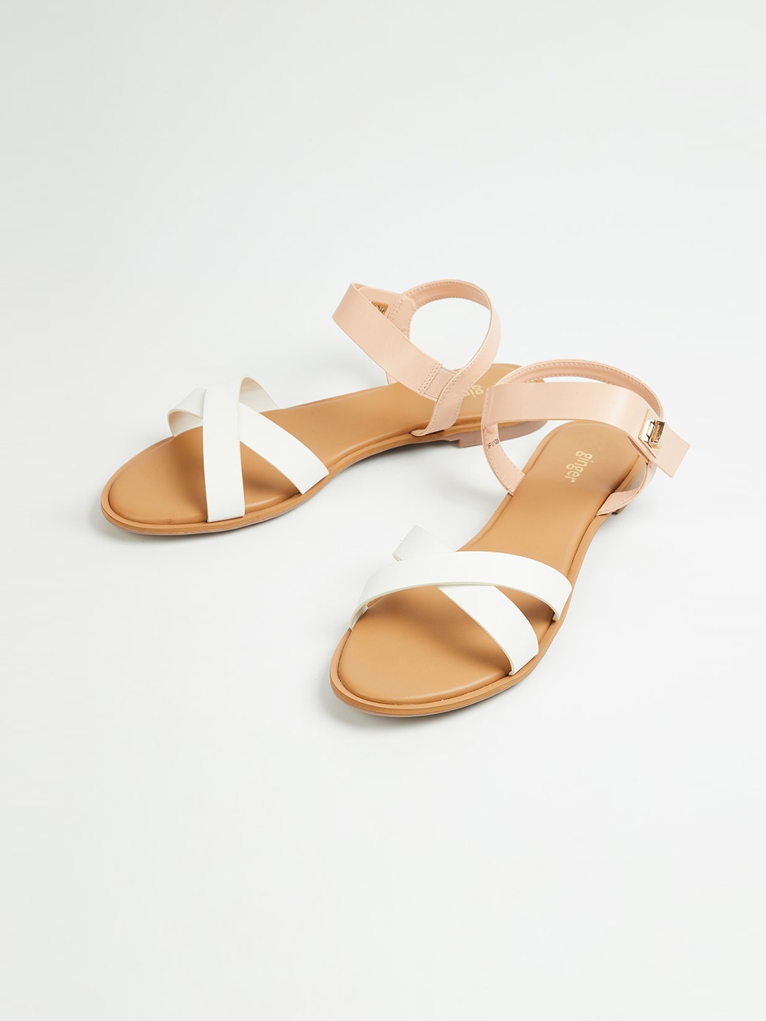 

Ginger by Lifestyle Women White Solid PU Open Toe Flats