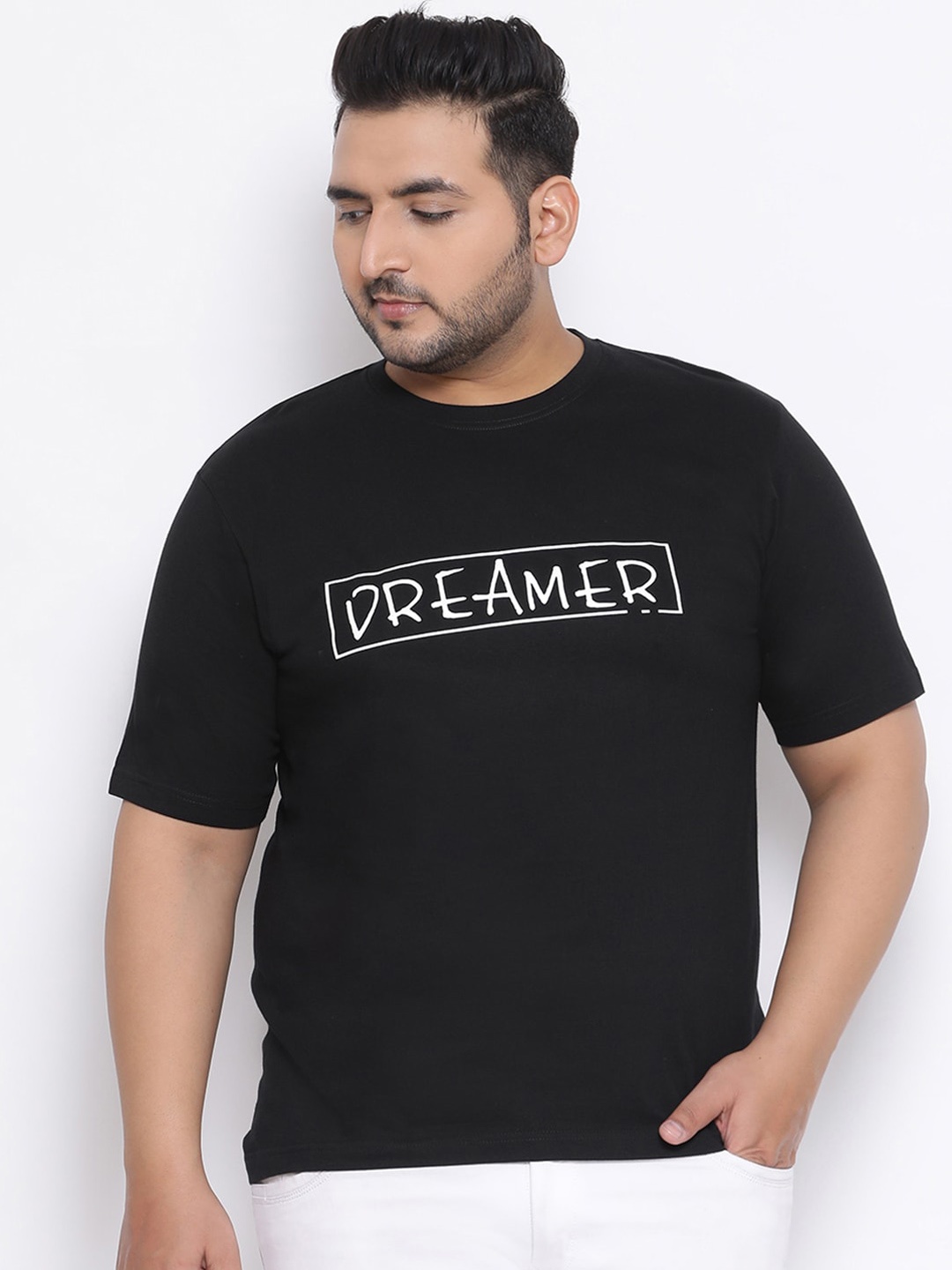 

YOLOCLAN Plus Size Men Black Printed Round Neck T-shirt