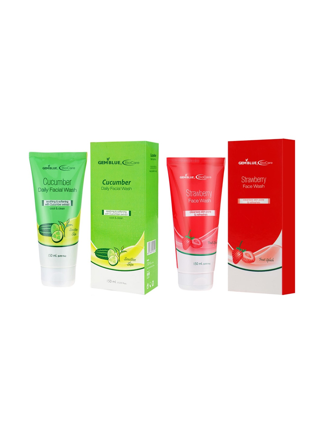 

GEMBLUE BioCare Cucumber & Strawberry Face Wash 150ml (Combo of 2), Green
