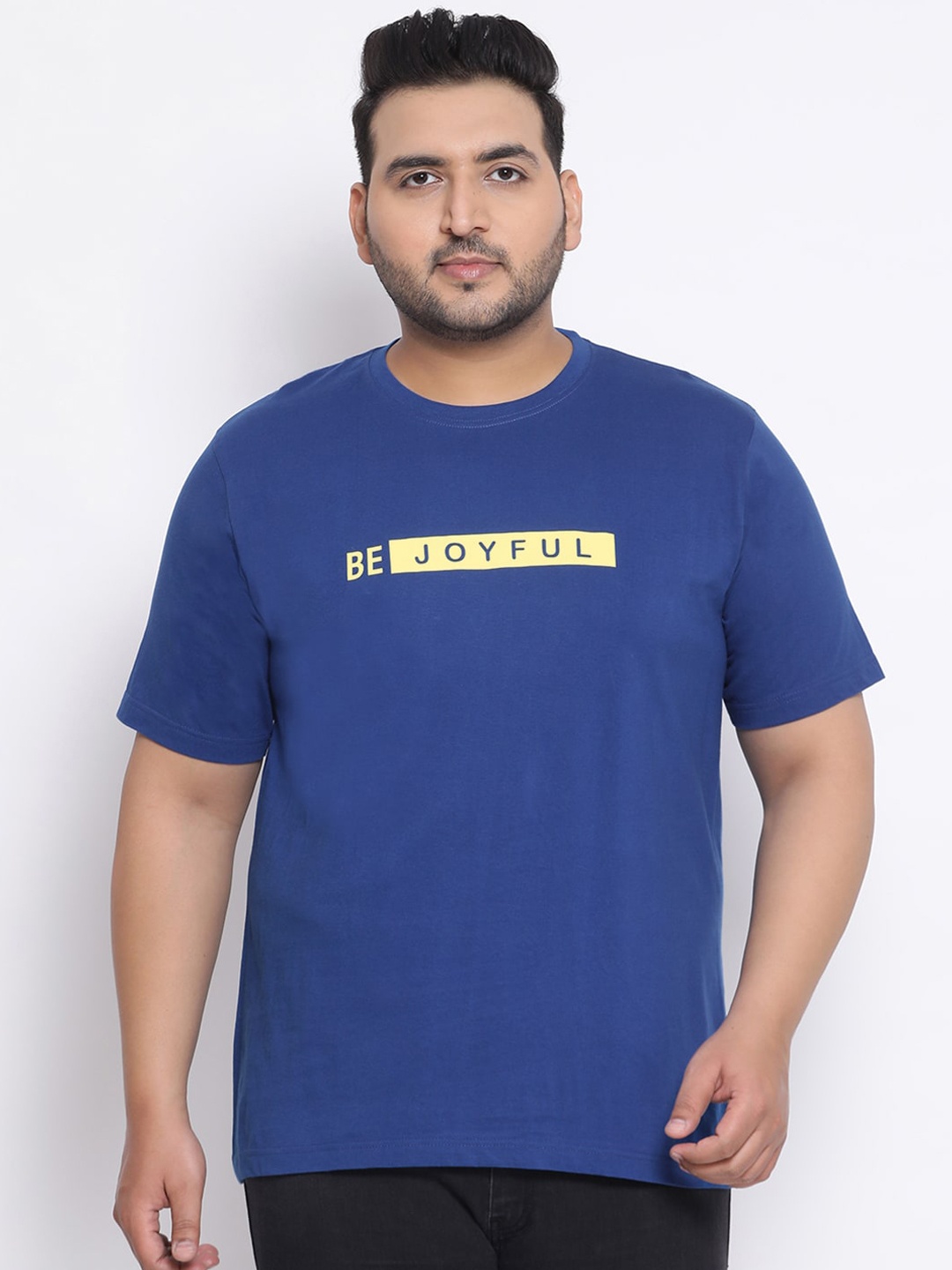 

YOLOCLAN Plus Size Men Blue Solid Round Neck Cotton T-shirt