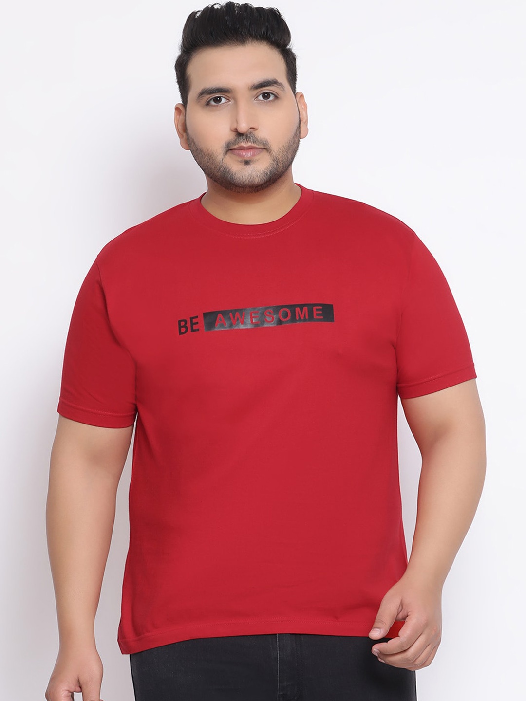 

YOLOCLAN Plus Size Men Red Printed Round Neck T-shirt