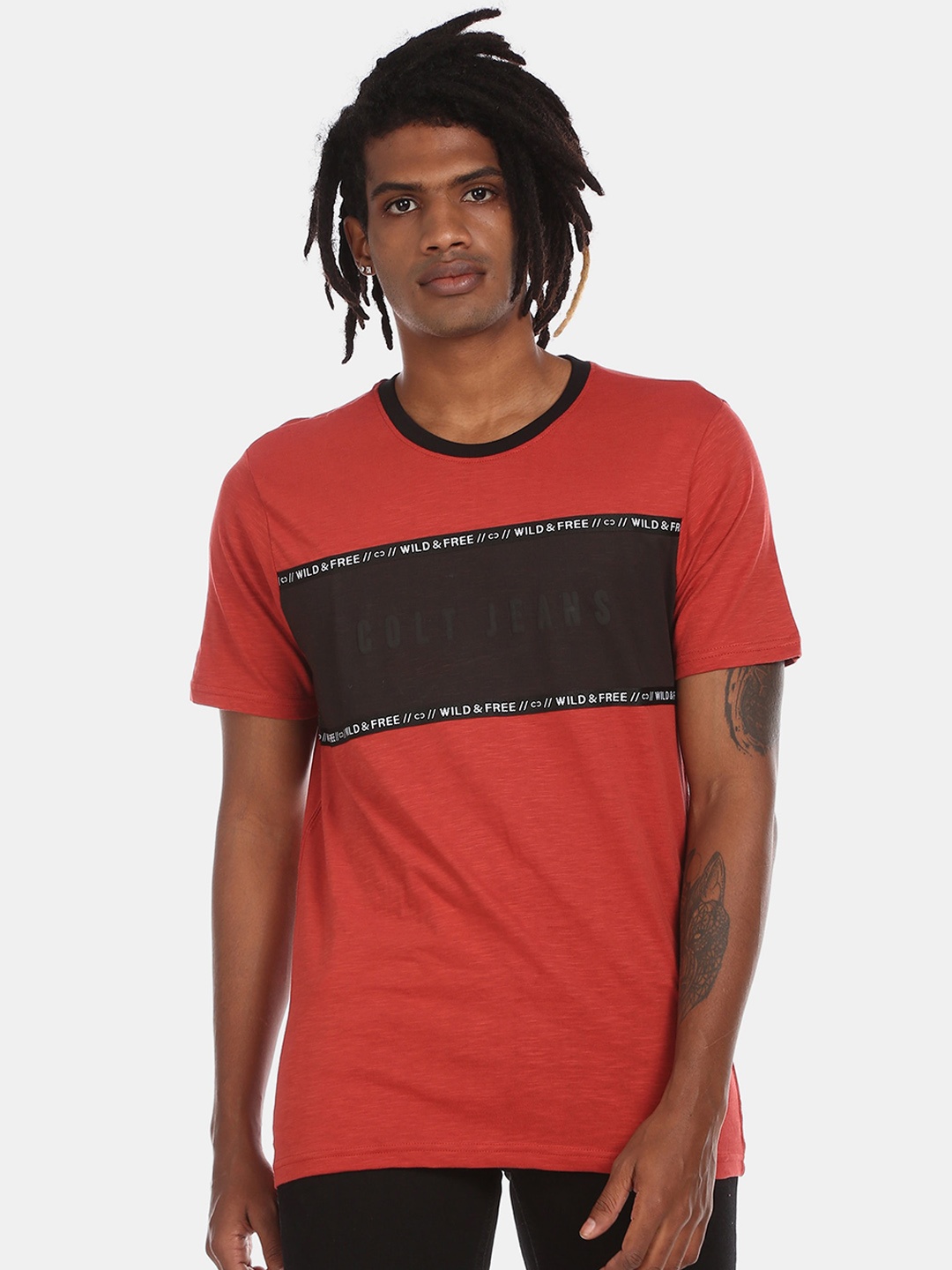

Colt Men Rust Orange Brown Solid Round Neck Pure Cotton T-shirt
