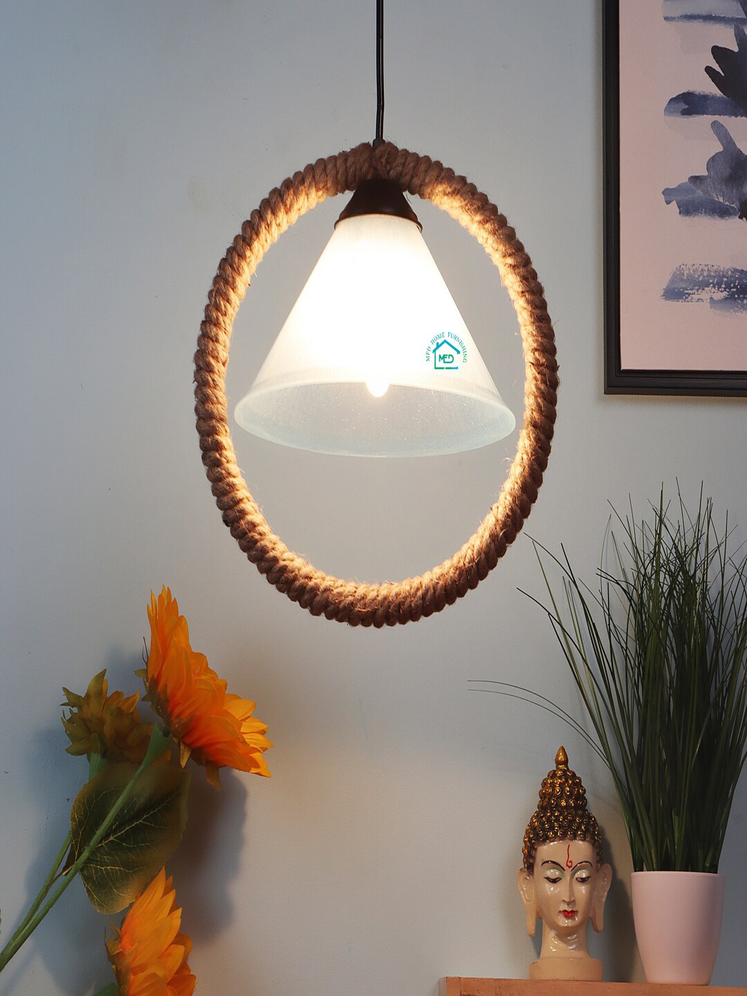 

MFD HOME FURNISHING Beige & Transparent Textured Pendant Lamp