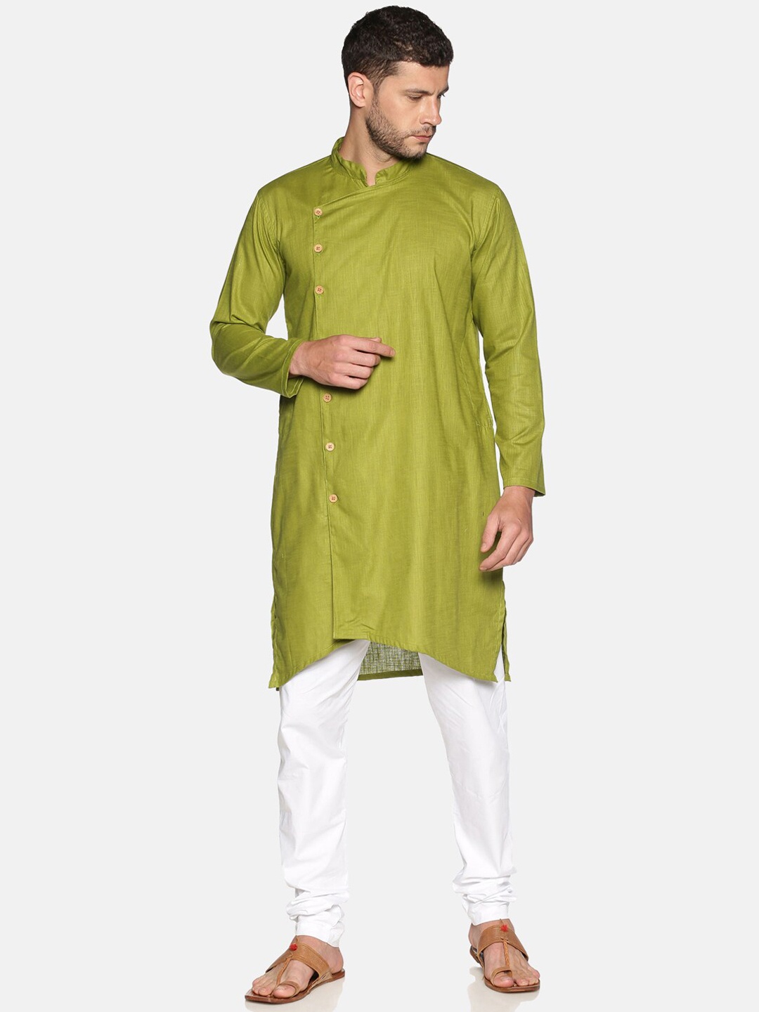

Sethukrishna Men Green Solid Straight Kurta