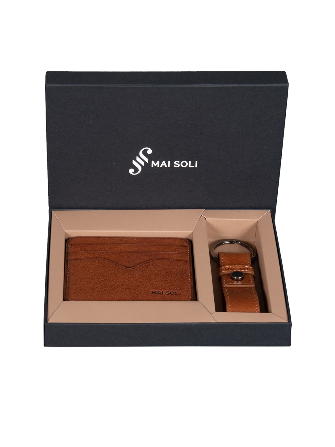 

MAI SOLI Unisex Tan Brown Textured Leather Accessory Gift Set