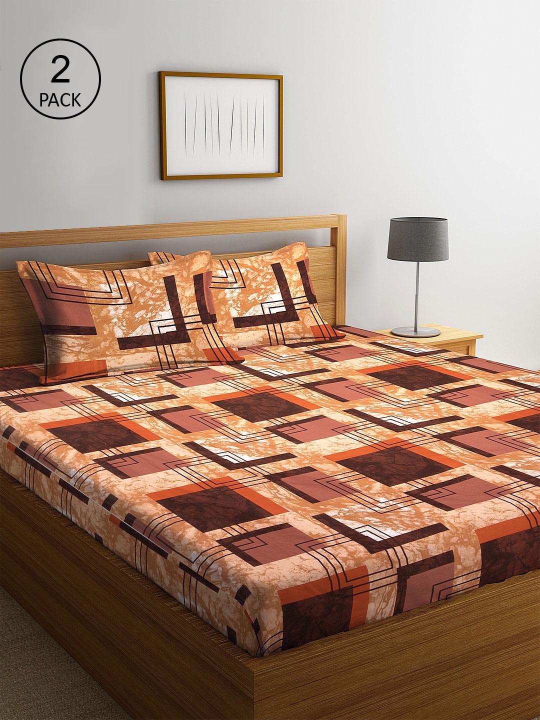 

KLOTTHE Brown & Beige Geometric 210 TC Cotton 2 King Bedsheet with 4 Pillow Covers