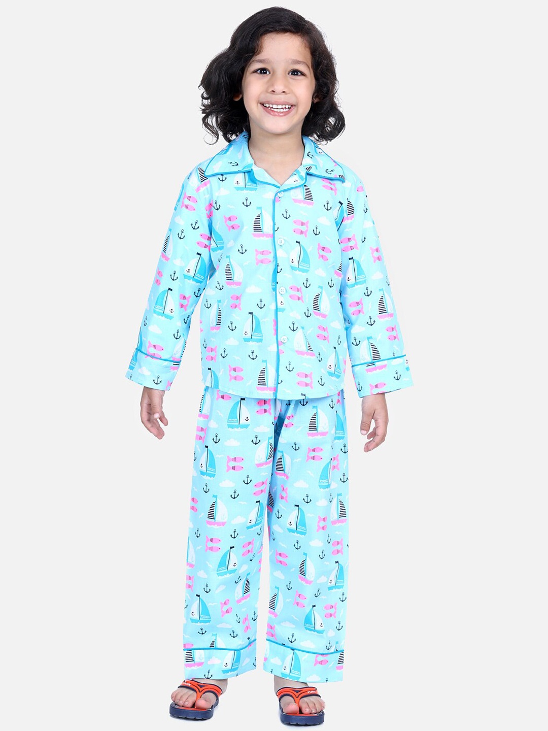 

BownBee Boys Blue & Pink Printed Night suit