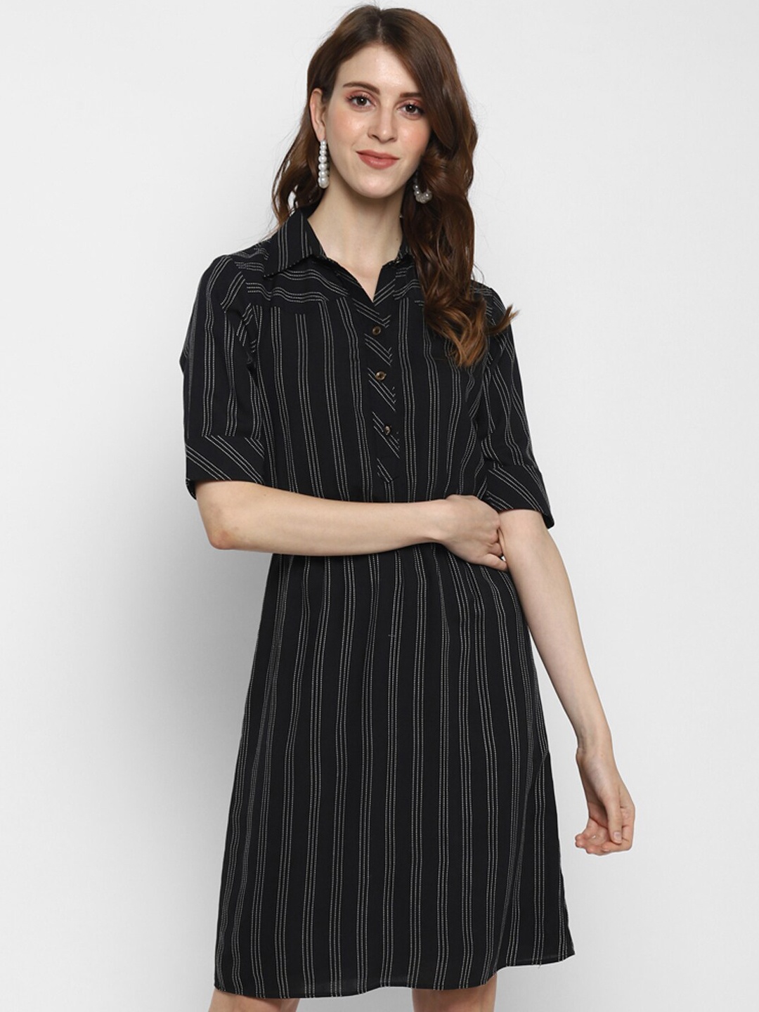 Taurus Women Black Striped Shirt Dress
