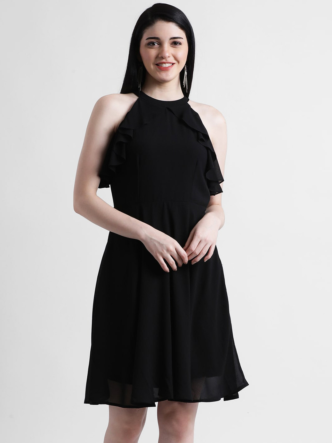 

Zink London Women Black Solid Fit and Flare Dress