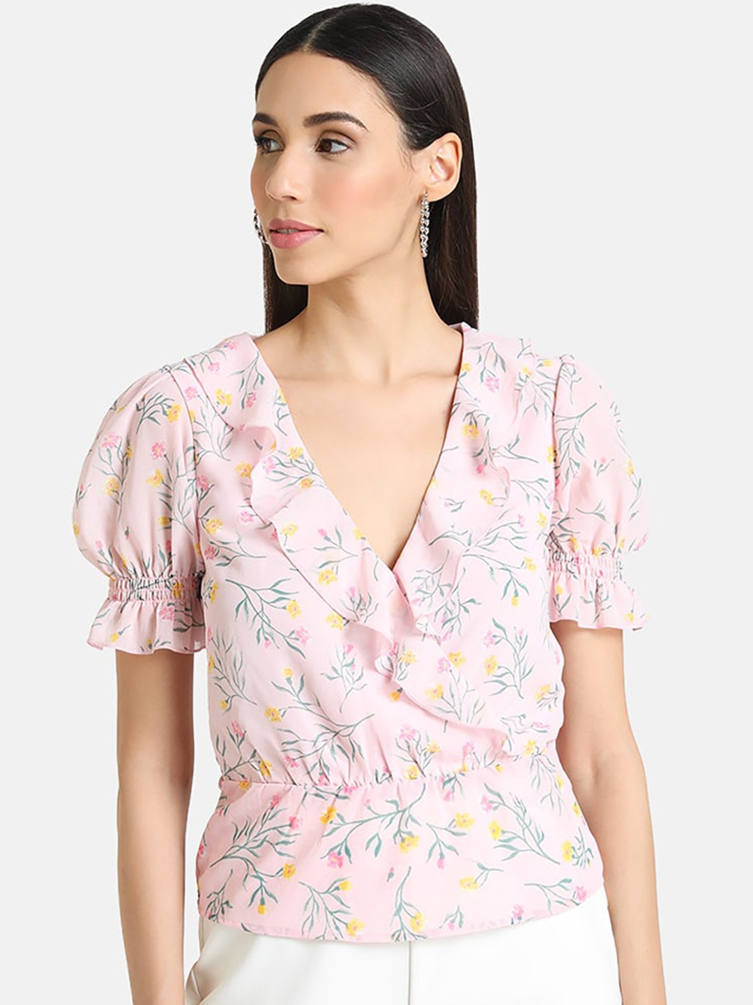 

Kazo Women Pink Floral Printed Wrap Top
