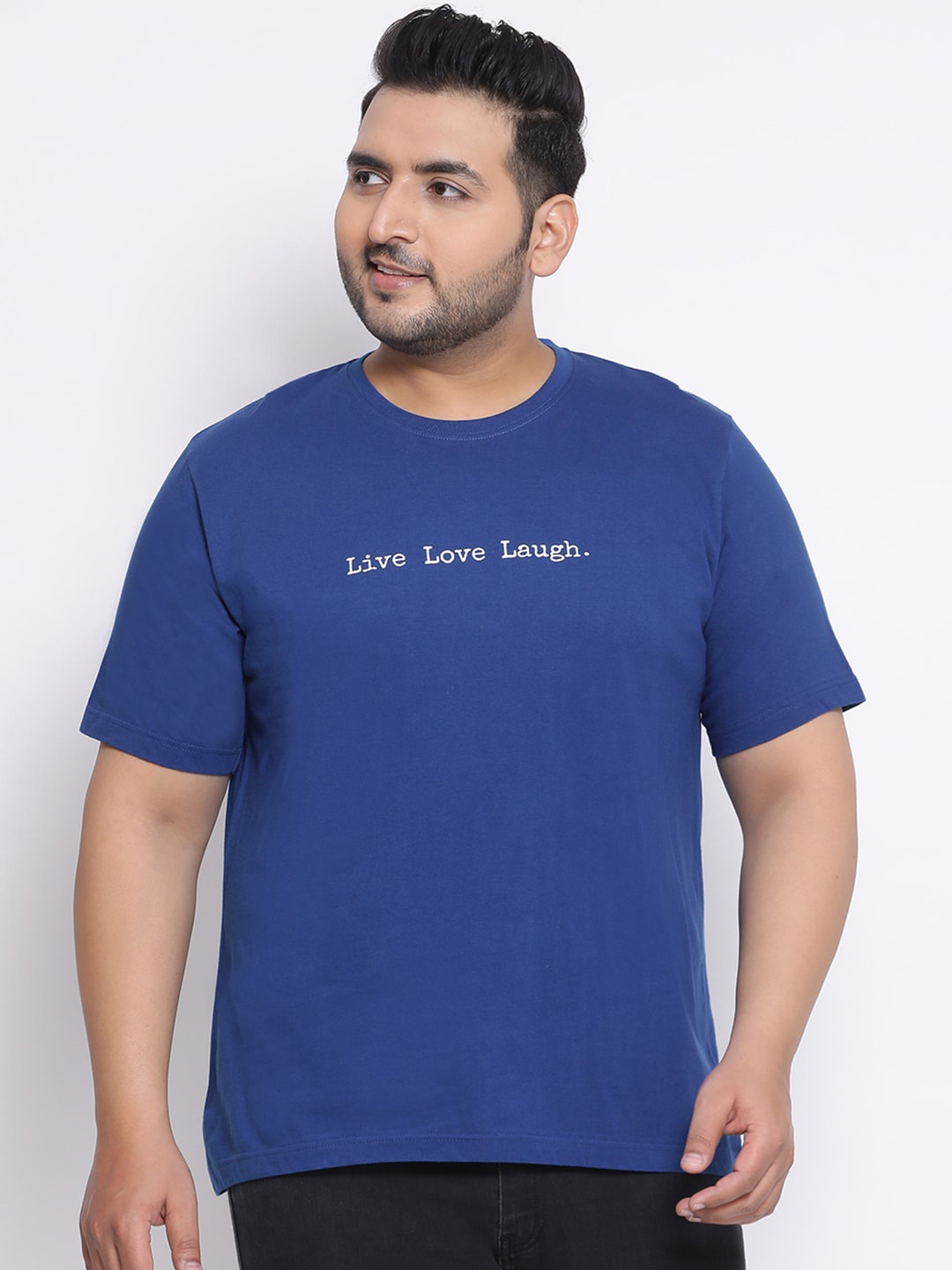 

YOLOCLAN Plus Size Men Blue Printed Round Neck T-shirt