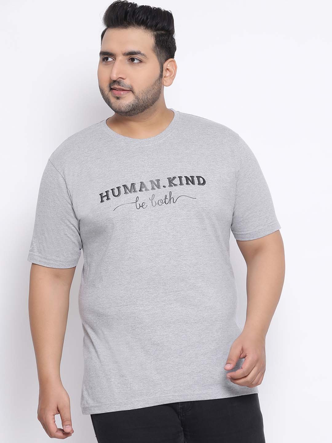 

YOLOCLAN Plus Size Men Grey Solid Round Neck T-shirt