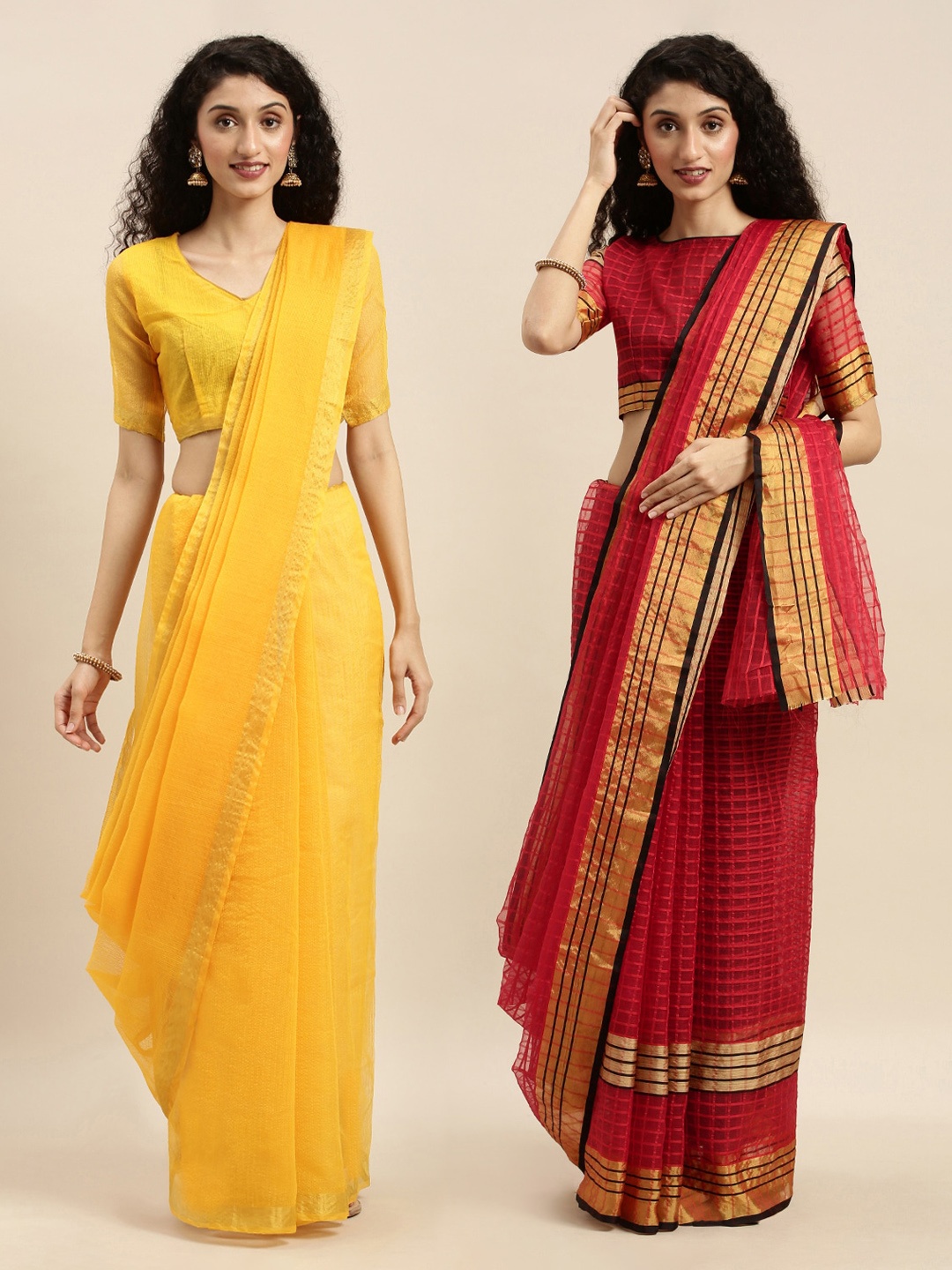 

Florence Yellow & Red Set of 2 Art Silk Sarees