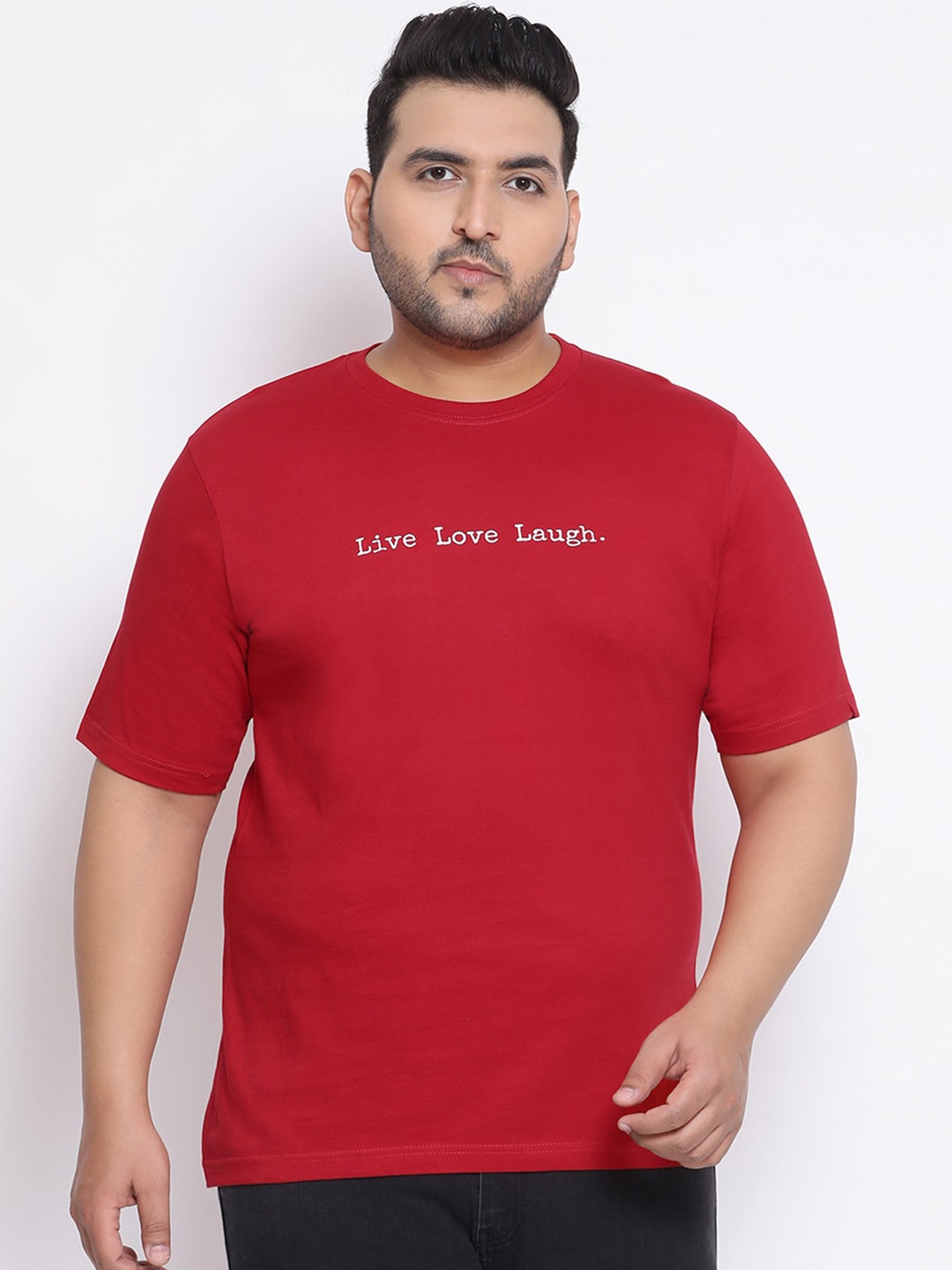 

YOLOCLAN Plus Size Men Red Printed Round Neck T-shirt