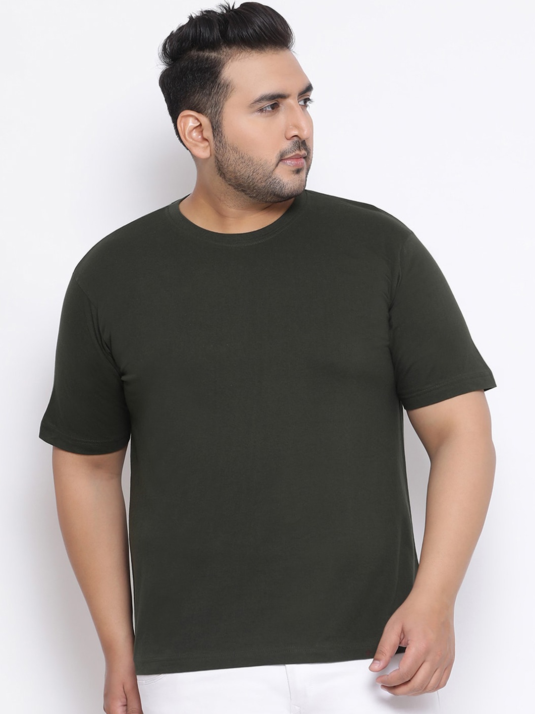 

YOLOCLAN Plus Size Men Green Solid Round Neck T-shirt