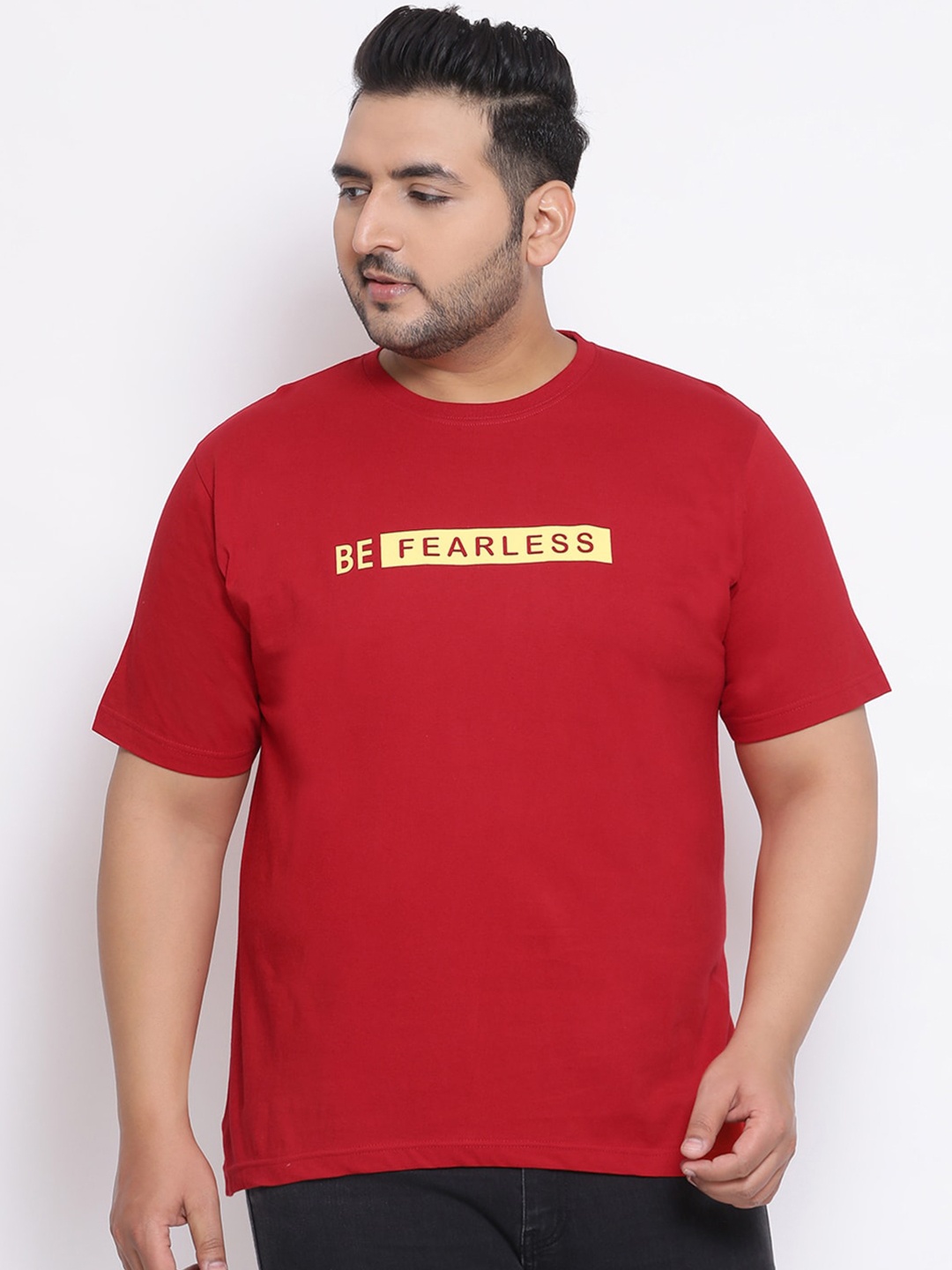 

YOLOCLAN Plus Size Men Red Solid Round Neck T-shirt