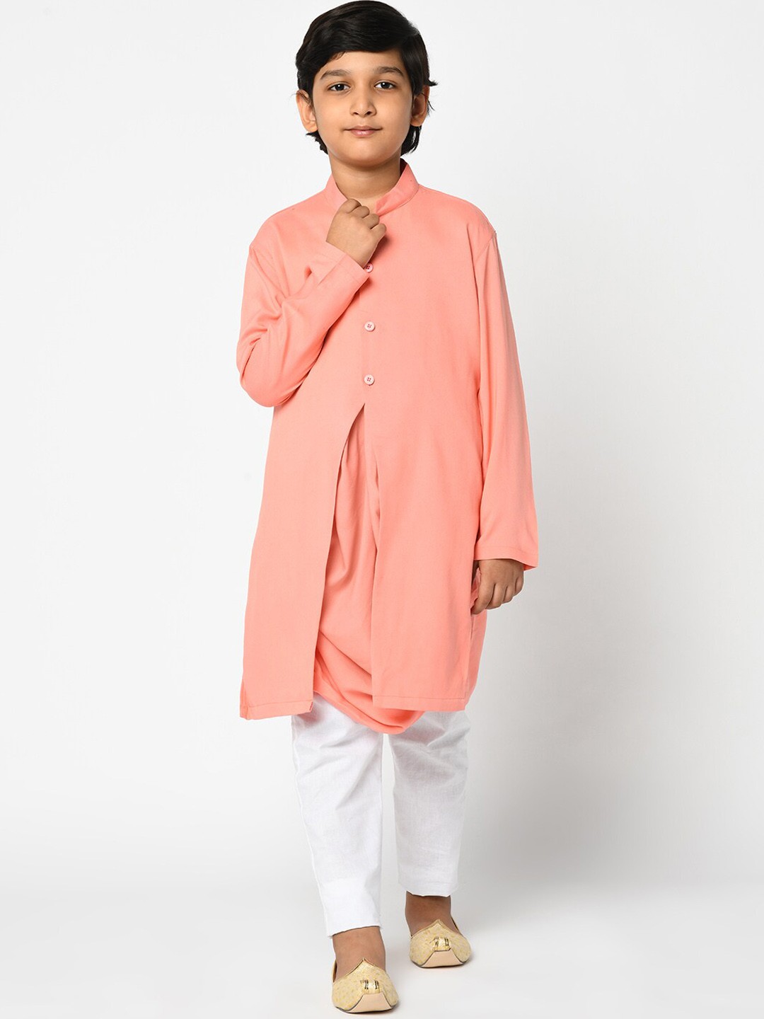 

DEYANN Boys Peach-Coloured & White Solid Kurta with Pyjamas