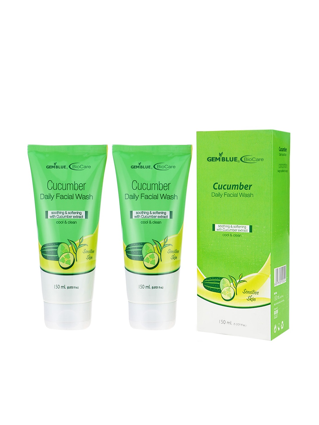 

GEMBLUE BioCare Unisex Cucumber Daily Face Wash, 150 ml Each (Combo of 2), Green