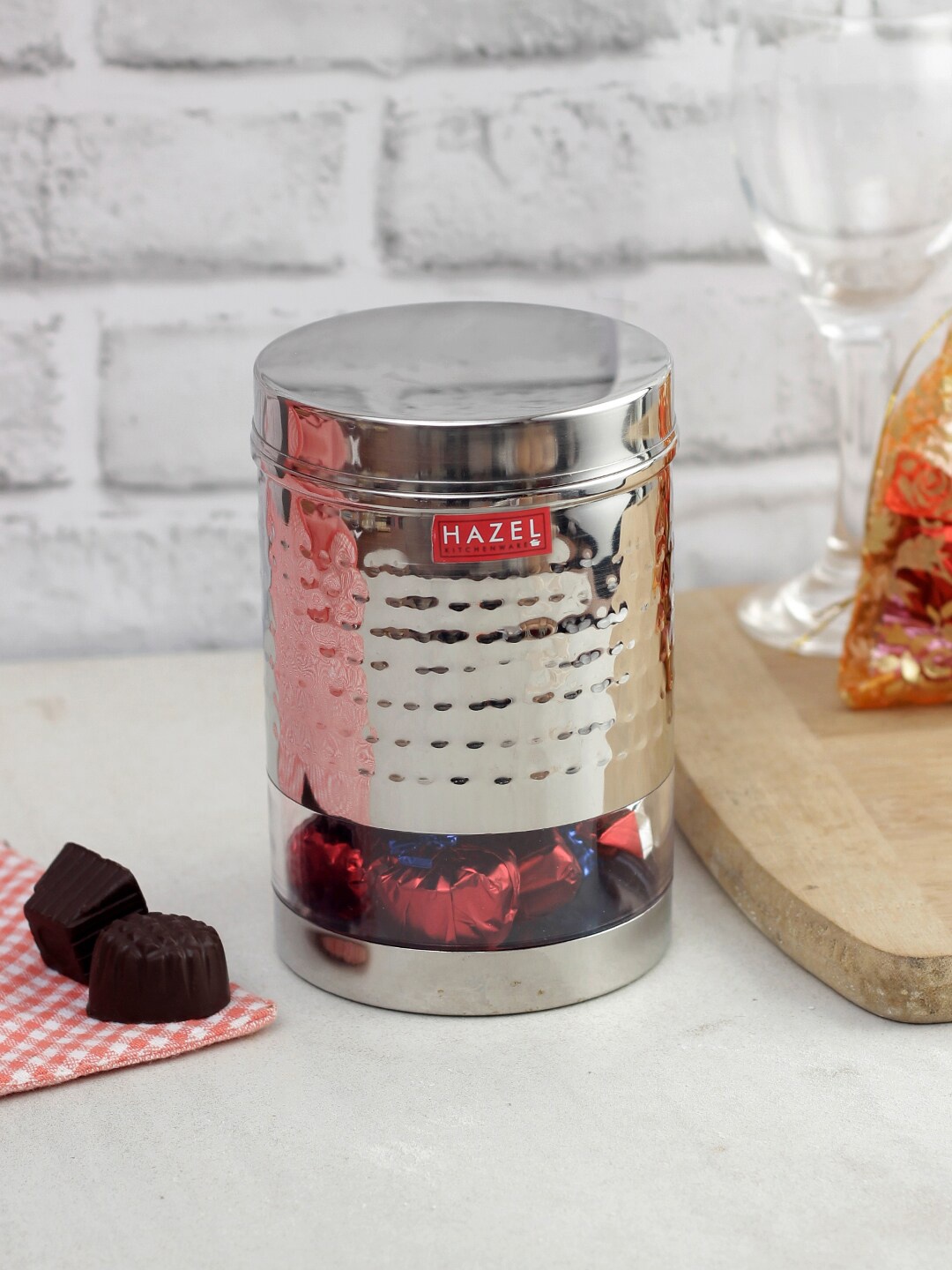 

HAZEL Set Of 5 Silver-Toned Stainless Steel Hammered Finish See Through Containers