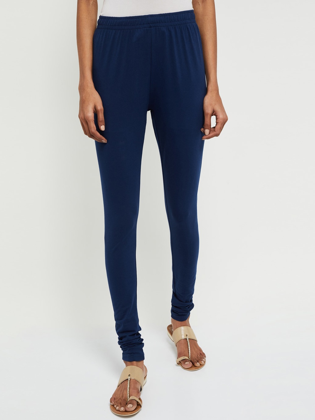 

max Women Solid Knitted Churidar, Blue
