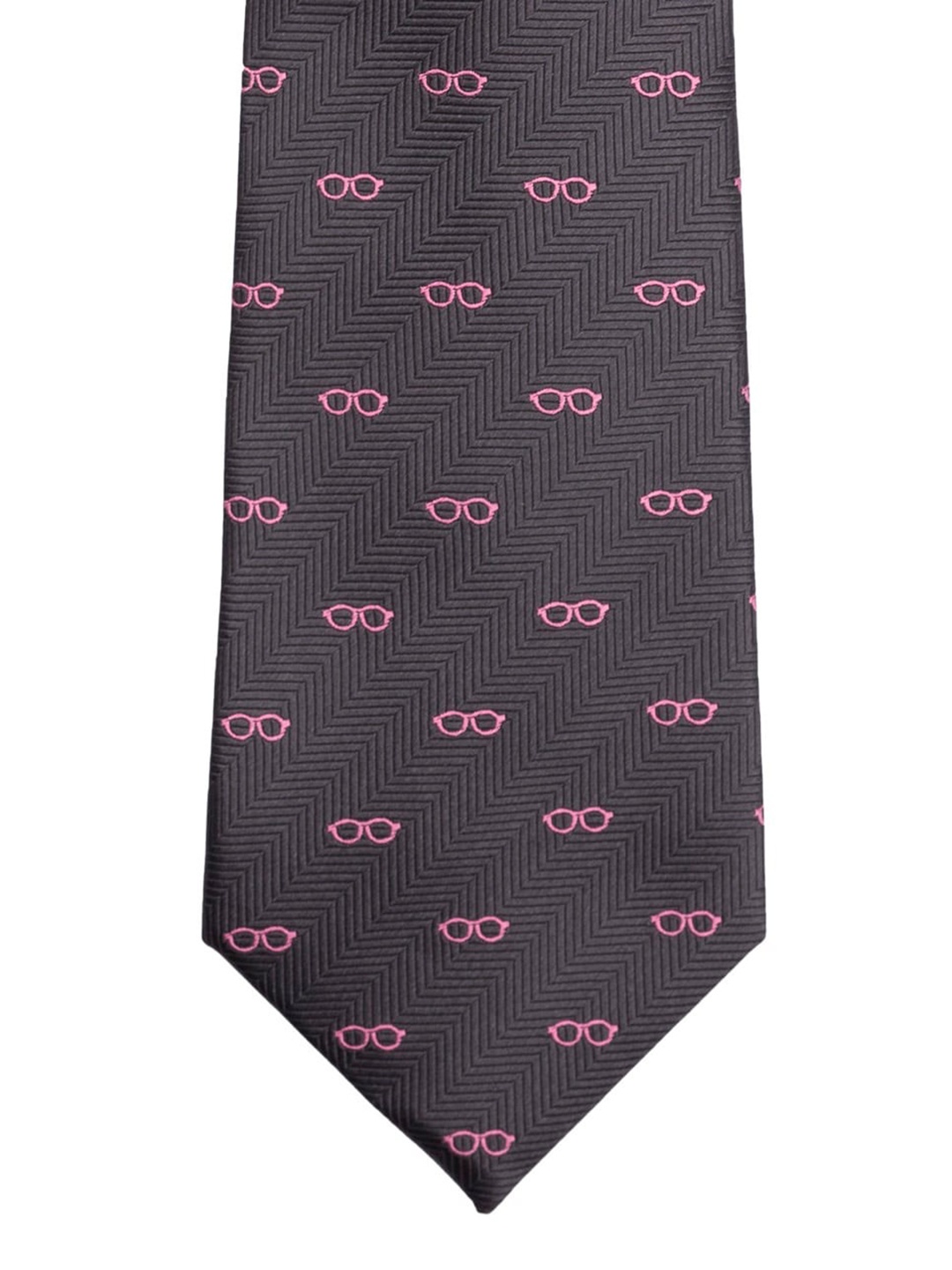 

The Tie Hub Men Charcoal Grey & Pink Woven Design Broad Tie